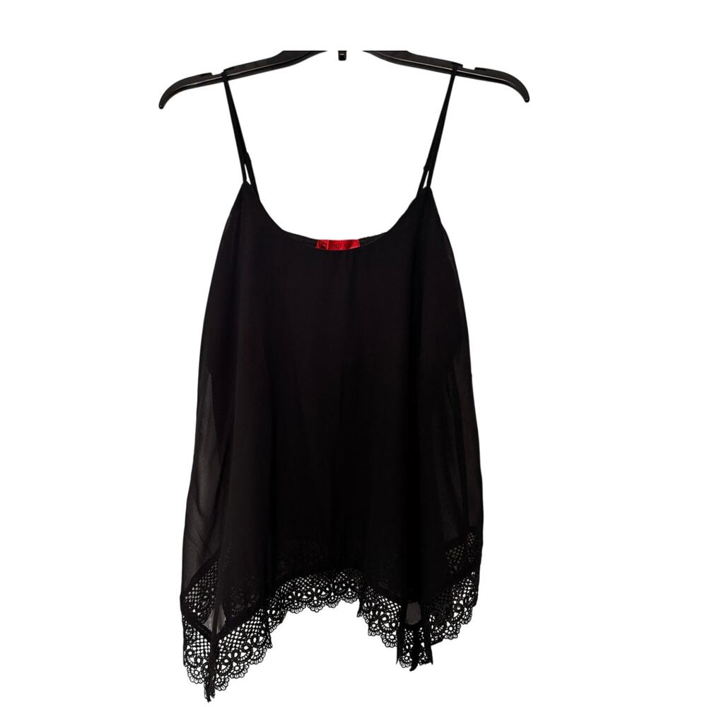 HOT & Delicious Womens M Black Lace Trim Cami Tank Top Handkerchief Hem Y2K